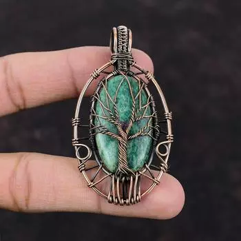 Древо жизни Рубиновый фукситовый кулон Медная проволока Обернутый кулон Рубиновый фукситовый ювелирный камень Кулон ручной работы с драгоценным камнем Медный ювелирный подарок для жены