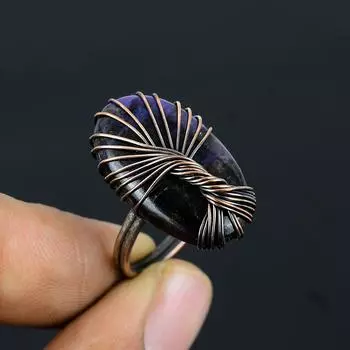 Древо Жизни Русский Чаорит Драгоценный Камень Медная Проволока Обернутое Ювелирное Кольцо Ручной Работы Для Свадебного Подарка Все Размеры 4 чёрный