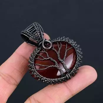 Древо жизни Сердолик Драгоценный камень Ручная работа Медная проволока Ювелирные изделия Удивительный кулон для нее 2.24 Inches оранжевый