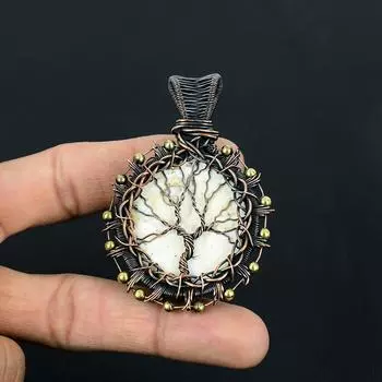 Древо Жизни Шива Глаз Драгоценный Камень Ручной Работы Из Чистой Медной Проволоки Ювелирный Подвеска На День Благодарения 2.56 Inches белый