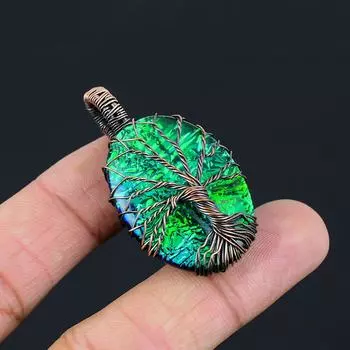 Древо Жизни Синий Австралийский Тройной Опал Драгоценный Камень Чистая Медная Проволока Обернутый Ювелирные Изделия Подвески Ручной Работы 1.97 Inches синий