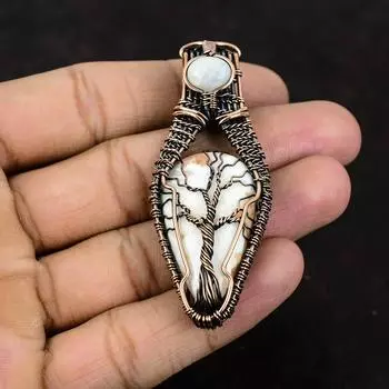 Древо Жизни Сколецит Медный Кулон Медная Проволока Обернутый Кулон Радуга Подвеска из Лунного Камня Настоящий Драгоценный Камень Подвеска Ручной Работы Ювелирные Изделия Из Сколецита