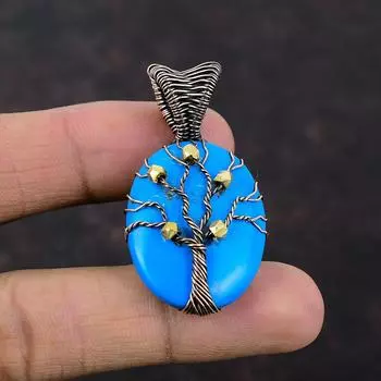 Древо жизни Спящая красавица Бирюзовый кулон Медная проволока Обернутая подвеска с драгоценными камнями Подвеска ручной работы Медная проволока Ювелирный подарок для нее