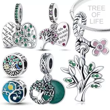 Древо Жизни Стерлингового Серебра 925 CZ Бусины Очарование Здоровый Зеленый Кулон Подходит Подвески Браслет DIY Женщины Оригинальные Ювелирные Изделия