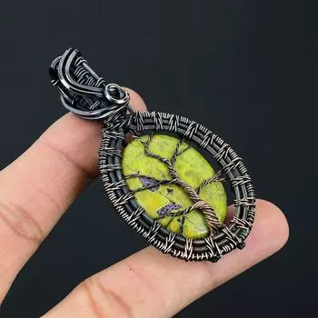 Древо жизни стихтит драгоценный камень ручной работы из чистой медной проволоки ювелирный кулон для женщин 2.56 Inches жёлтый