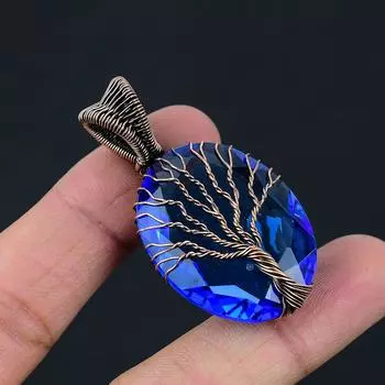 Древо Жизни Танзанит Драгоценный Камень Медная Проволока Обертка Кулон Ювелирный Подарок Для Нее 2.05 синий