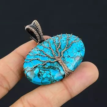 Древо Жизни Тибетский Бирюзовый Драгоценный Камень Медная Проволока Обруч Ручной Работы Подвеска Ювелирные Изделия Для Подарка 1.96 Inches синий