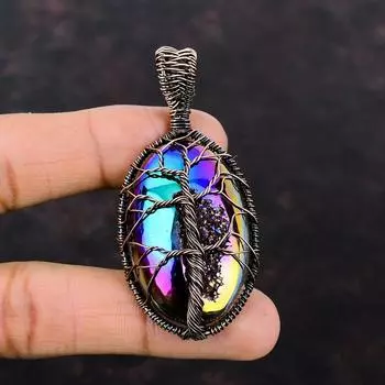 Древо Жизни Титан Друзы Подвеска Медная Проволока Обернутая Подвеска Ювелирные Изделия Из Драгоценных Камней Для Подарка Ювелирные Изделия Из Медной Проволоки Подвеска Ручной Работы Женская Подвеска