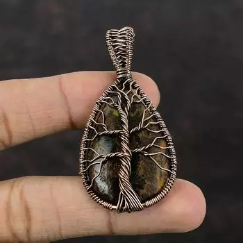 Древо жизни, турмалинированный кварцевый кулон, кулон из медной проволоки, кулон ручной работы, кулон из медной проволоки, ювелирные изделия, кулон с драгоценным камнем для подарка