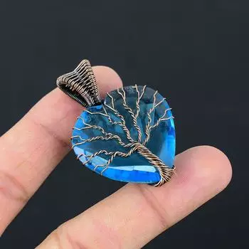 Древо Жизни Удивительный Синий Топаз Драгоценный Камень Чистая Медная Проволока Обернутая Ювелирные Изделия Кулон Ручной Работы 1.77 Inches синий