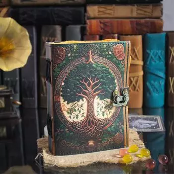 Древо Жизни Винтажный Кожаный Журнал Пустая Книга Заклинаний Теней Языческий Гримуар 7 x 5 in