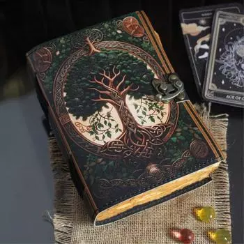 Древо Жизни Винтажный Кожаный Журнал Пустая Книга Заклинаний Теней Языческий Гримуар 7 x 5 in
