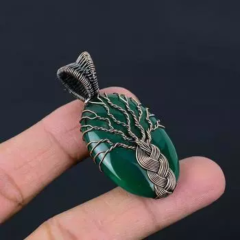 Древо жизни, зеленый оникс, драгоценный камень, чистая медная проволока, ювелирные изделия ручной работы, очаровательный кулон 2.17 Inches зелёный