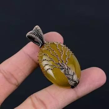 Древо жизни, желтый оникс, драгоценный камень, чистая медная проволока, ювелирная подвеска ручной работы для женщин 2.09 Inches жёлтый