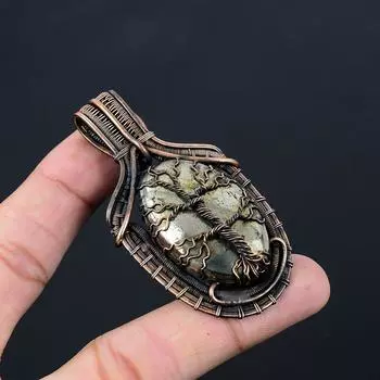 Древо жизни золотой апач пирит драгоценный камень чистая медная проволока обернутая подвеска ручной работы ювелирные изделия для рождественского подарка 2.80 Inches золотистый