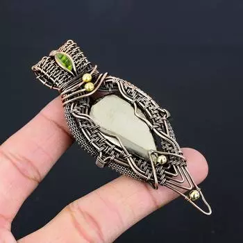 Древо Жизни Золотой Апачский Пирит Кулон Драгоценный Камень Чистая Медная Проволока Обернутые Ювелирные Изделия Ручной Работы 3.74 Inches золотистый