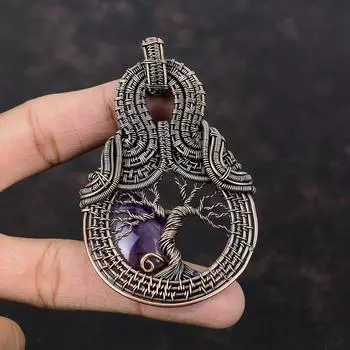 Древо жизни Звезда Аметист Подвеска Медная проволока Обернутая подвеска Драгоценный камень Ювелирные изделия ручной работы Подвеска Достойные медные украшения Специальный подарок для девушки