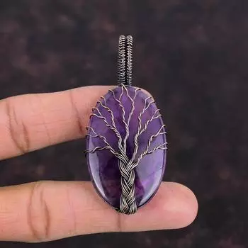 Древо жизни Звезда Аметист Подвеска Медная проволока Обернутая подвеска Драгоценный камень Подарок для матери Изумительный кулон ручной работы Медная проволока Ювелирные изделия