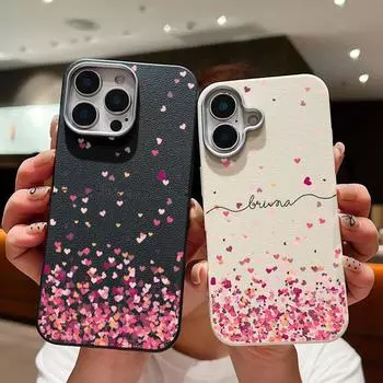 Drifting Love Hearts Pattern Leather Texture Slim Case for iPhone 16 Pro Max 15 Pro 14 Plus 13 12 11 Tpu Soft Shockproof Matte Solid Color Phone Cover iPhone 16 чёрный