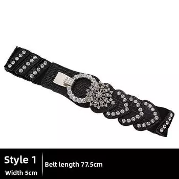 Drill Trendy Water Ultra Wide Belt With Elastic Waistband Crystal Embellishments A