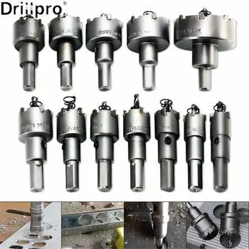 Drillpro 12 шт. 15 мм-50 мм металлическая кольцевая пила, набор зубьев, набор сверл, резак из сплава нержавеющей стали по дереву, универсальный инструмент для резки металла