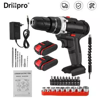 Drillpro 48V 3 в 1 Электрическая дрель-шуруповерт 10 мм 2 скорости 25 3 Turque Power Driver Набор инструментов с аксессуарами для аккумуляторной дрели