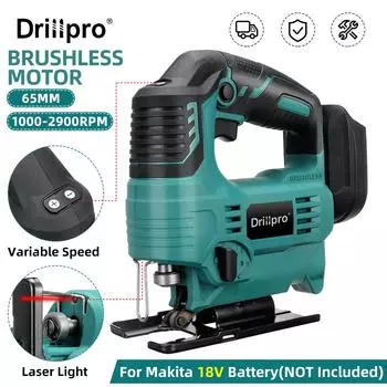 Drillpro 4 угла, 2900 об/мин, 65 мм, 18 В, бесщеточный лобзик, электрический лобзик, регулируемая лобзиковая пила, деревообрабатывающий светодиодный электроинструмент