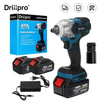 Drillpro 520N.m 388VF Бесщеточный беспроводной электрический ударный гайковерт 1/2 дюйма Электроинструменты 3,0 Ач Аккумуляторная гильза Адаптируется к аккумулятору Makiita 18 В