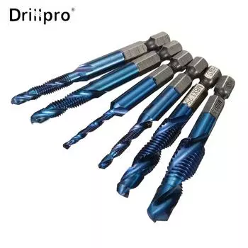 Drillpro 6 шт. 1/4 дюйма хвостовик метрическая резьба синий нанопокрытие HSS сверла метчик метчик высокоскоростная деревообрабатывающая дрель