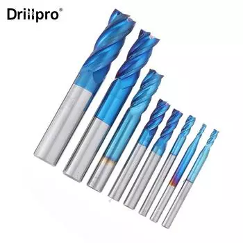 Drillpro 8 шт. синий Naco 2-12 мм 4 флейты, набор твердосплавных концевых фрез HRC50, фреза из вольфрамовой стали, инструмент