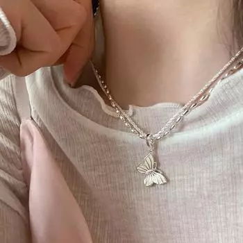 Подвеска в виде капающей бабочки, двойное ожерелье, женское, простое, легкое, роскошное, с высоким чувством индивидуальности, нишевая, универсальная, цепочка на шею, цепочка на ключицу