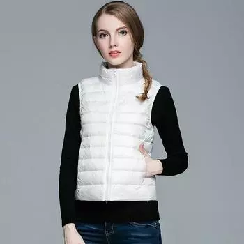 Drive DNU осенне-зимний легкий и тонкий короткий женский пуховый жилет с воротником-стойкой большого размера теплый жилет 90% белый утиный пух S белый