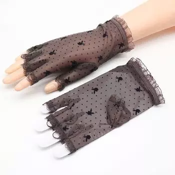 Driving Half Finger Sun Protection Gloves Women s Thin Summer Cycling Sun-Proof Cycling Lace Short Summer Gloves Delivery Batch Coffee All yards