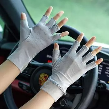 Driving Handy Gadget Ice Silk Ultra-Thin Women s Sexy Half Finger Small flower Gray One size