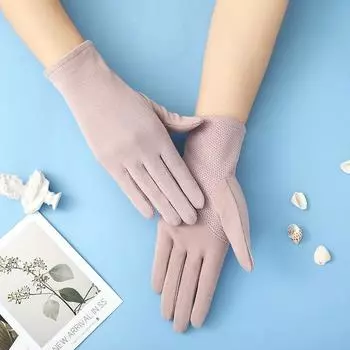 Driving Sun Protection Gloves Women s UV Protection Thin Summer Touch Screen Short Cycling Non-Slip Pure Cotton Breathable Spring and Autumn Purple(Pure Color light panel) One size
