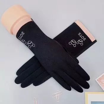 Driving Sun Protection Gloves Women Thin Summer UV Protection Elastic Touch Screen Riding Non-Slip Breathable Cotton Short Black-Cartoon All yards