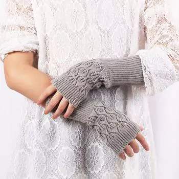 Driving Winter Anti-UV Half Finger Gloves Knitted Women Mittens Fingerless Gloves чёрный