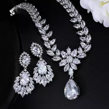 Drop Earring Bridal Jewelry Set Rhinestone Crystal Choker Necklace Necklace Earring sets Women Earrings