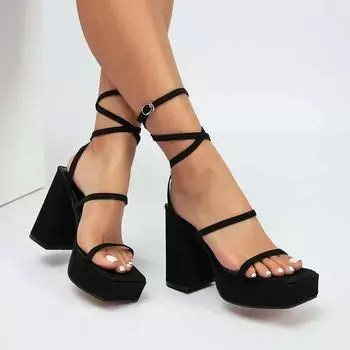 Дропшиппинг Бренд Дизайн Летние женские туфли на платформе с ремешком на щиколотке Сандалии Открытые носки Высокие каблуки Офисные женские гладиаторские модные сандалии 35 чёрный