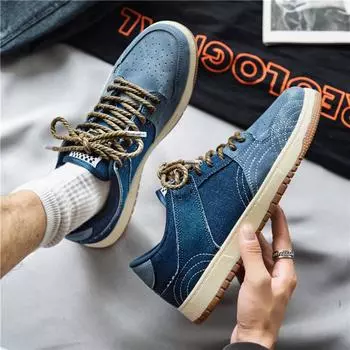 Dropshipping Canvas Shoes Jean Upper Sneaker Breathable Denim Color Boy Shoes High Quality Men Casual Shoes 44 хаки