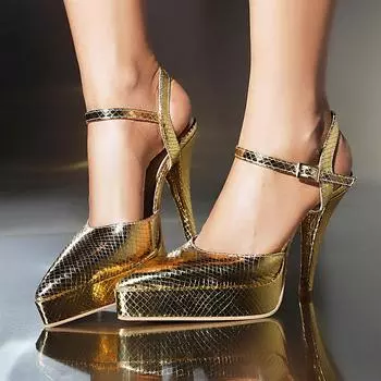 Дропшиппинг Туфли Мэри Джейн с острым носком, на очень тонком каблуке, с ремешком на щиколотке, блестящие женские туфли для вечеринок, удобные туфли-лодочки большого размера 44 36