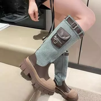 Дропшиппинг Винтажные металлические пряжки ремня ковбойские сапоги в стиле вестерн квадратный каблук узкие рыцарские сапоги до колена сексуальные красивые женские сапоги 35