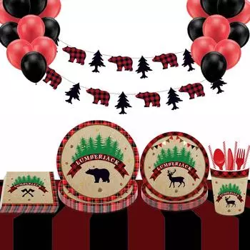 Дровосек Лесные животные Тематическая вечеринка Бумажные тарелки Чашки Соломенные День рождения Одноразовая посуда Украшения для детского душа Праздничные принадлежности