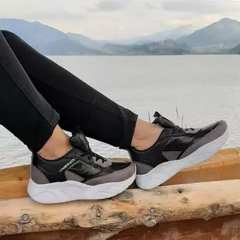 Дровосек Лилиан, черный цвет, толстая подошва, женские ортопедические кроссовки Fuspet