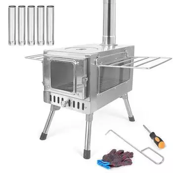Дровяная печь для кемпинга на открытом воздухе, складная палатка из нержавеющей стали, дровяная печь серебряный