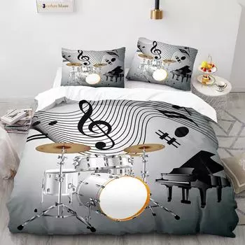 Drum Kit Duvet Cover Rock Music Theme Bedding Set Microfiber Musical Pattern Comforter Cover Full/Queen/King/Twin For Youth Teen 70x133cm 2pcs