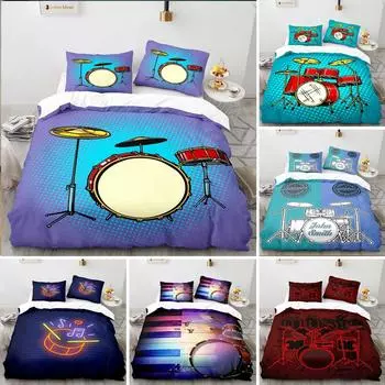 Drum Kit King Queen Duvet Cover Rock Musical Style Bedding Set for Kids Teens Adults Hip Hop Grunge Polyester Quilt Cover 70x133cm 2pcs