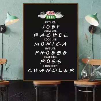 Друзья Роль Плакаты и Принты Central Perk Ешь Как Джоуи Одевайся Как Рэйчел Настенное Искусство HD Картина Холст Картина Комната Домашний Декор 21x30cm No Framed