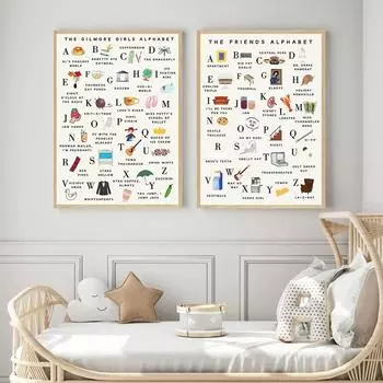 Друзья Телешоу Алфавит Холст Пыхтение Девочки Гилмор ABC Буква Аннотация Плакат и Печать Скандинавские Настенные Художественные Картины Домашний Декор 21x30cm No Framed