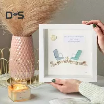 Дружба Морское стекло с деревянной рамой, пляжные стулья ручной работы из морского стекла, настенное художественное украшение, рама из морского стекла, настольное украшение, подарок друзьям красный